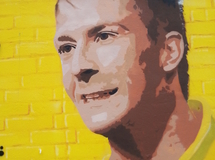 Wandmalerei, Wandbemalung, Wandgemälde, Wandbild, Fassadenmalerei, Fassaden, Bilder, Fassaden, Gestaltung, Street Art, Graffiti, BVB, Champions League 2013, Marco Reus, Borussia, PUMA, smart art, Airbrusher Martin Dippel, Dortmund