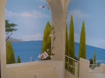 Wandbemalung als Illusionsmalerei mediterrane Landschaft mit Garten